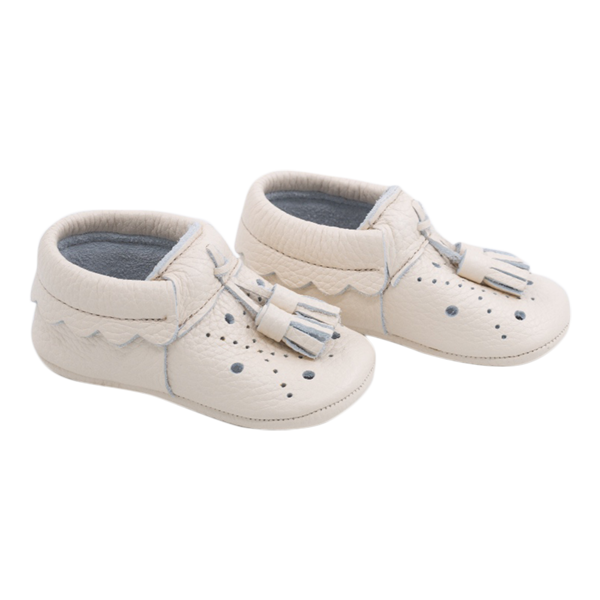 Filly leather tassel baby shoes in ivory