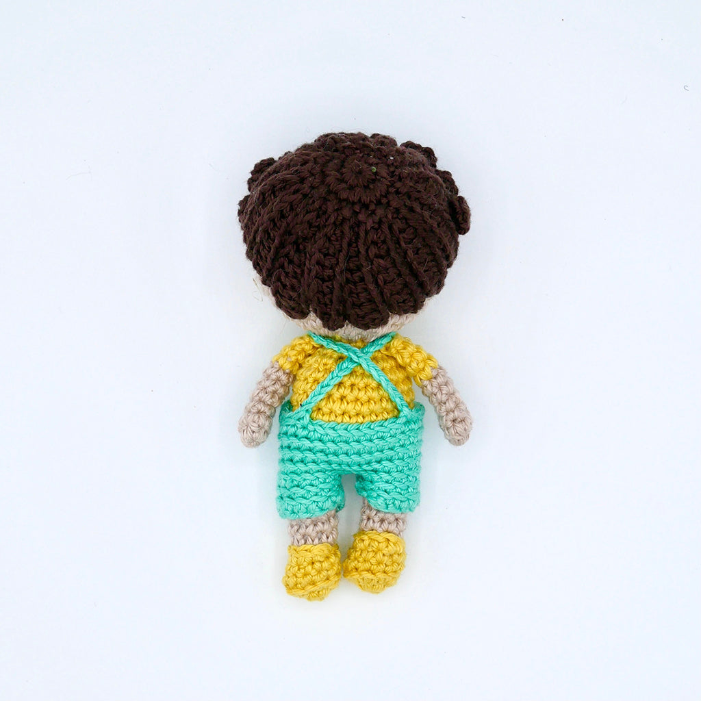 Pocket Peach doll called Paco in organic cotton crochet