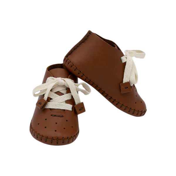 Pup Leather Lace-up soft sole Baby Boots in tan with laces