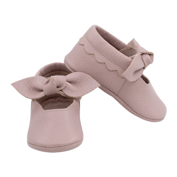 Bunny bow leather baby shoes in pink