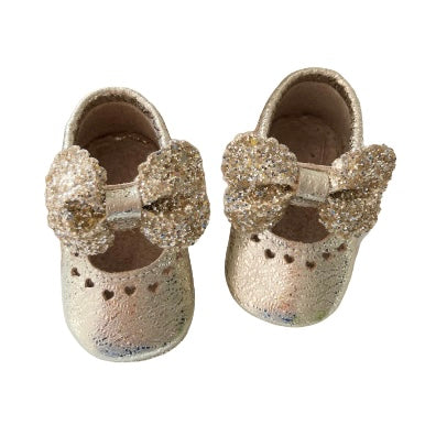 Gold Sparkly Bow Baby Shoes