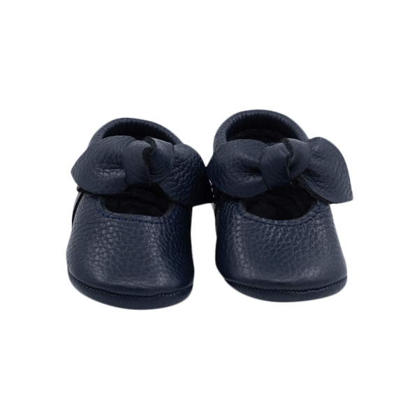 Bunny bow leather baby shoes in navy 