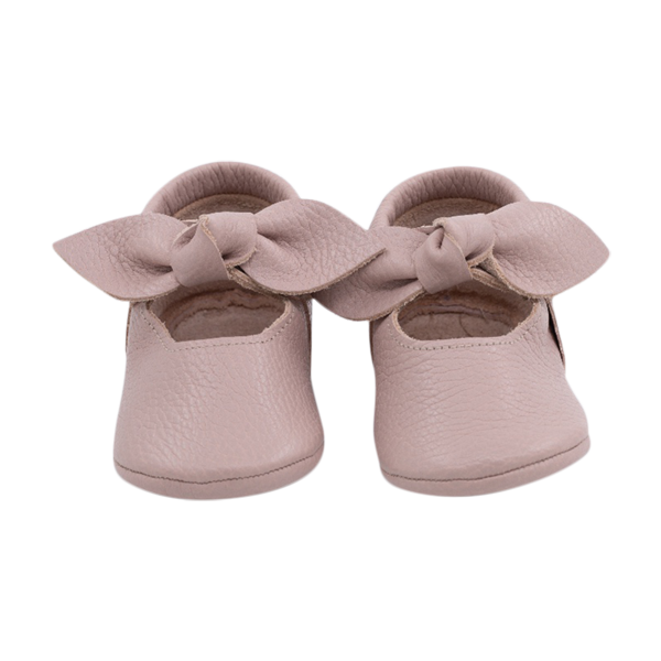 Bunny bow leather baby shoes in pink