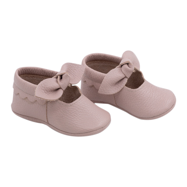 Bunny bow leather baby shoes in pink