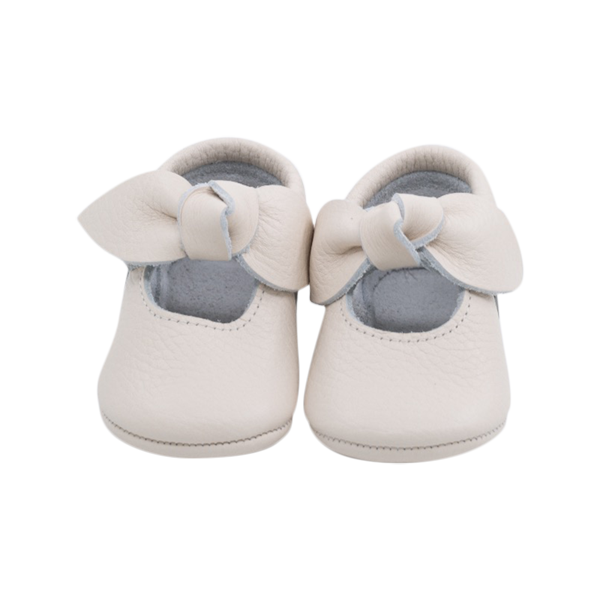 Bunny bow leather baby shoes in ivory