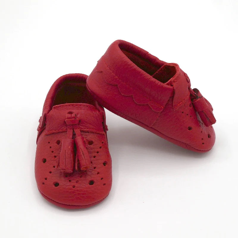 Filly leather tassel baby shoes in red