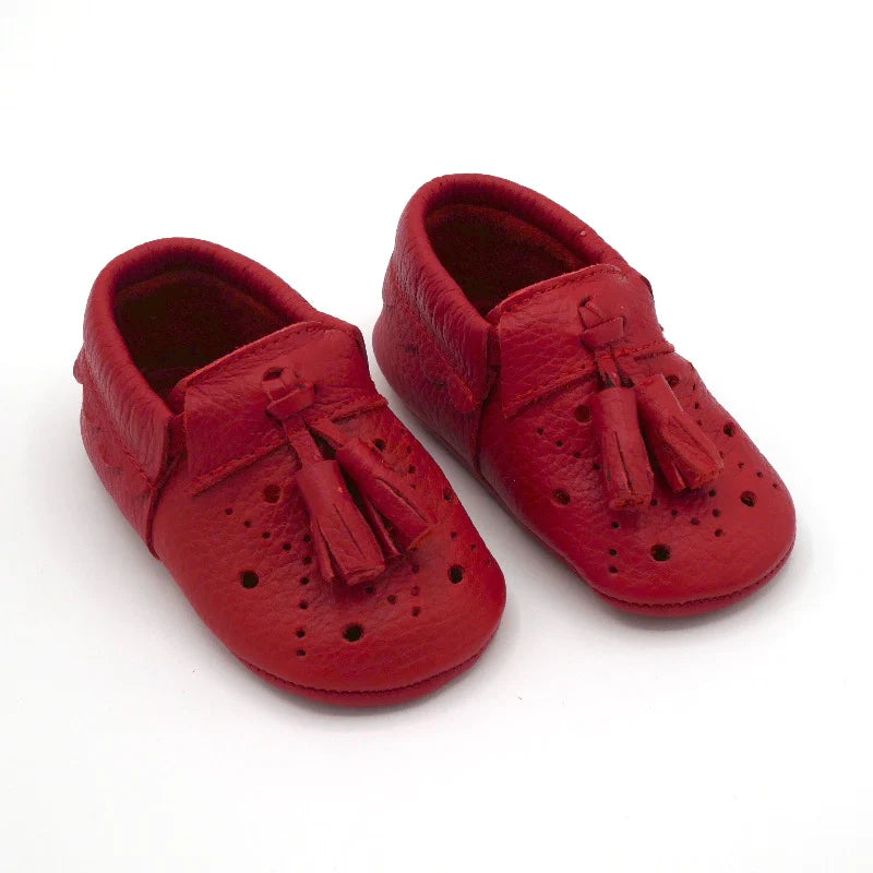 Filly leather tassel baby shoes in red