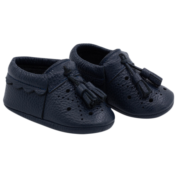 Filly leather tassel baby shoes in navy