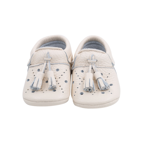 Filly leather tassel baby shoes in ivory