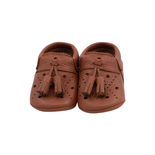 Filly leather tassel baby shoes in tan