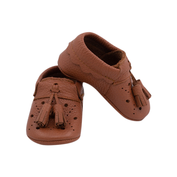 Filly leather tassel baby shoes in tan