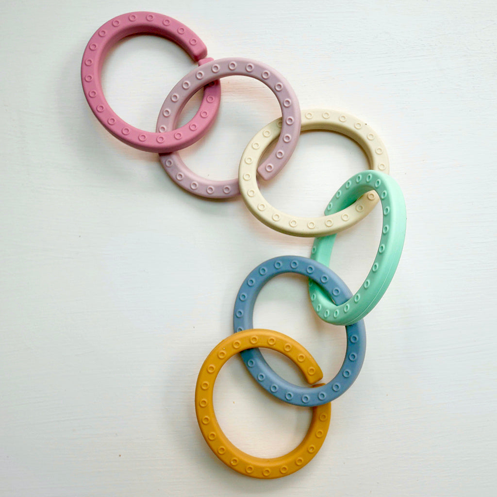 Lovely link silicone teething rings in pastels