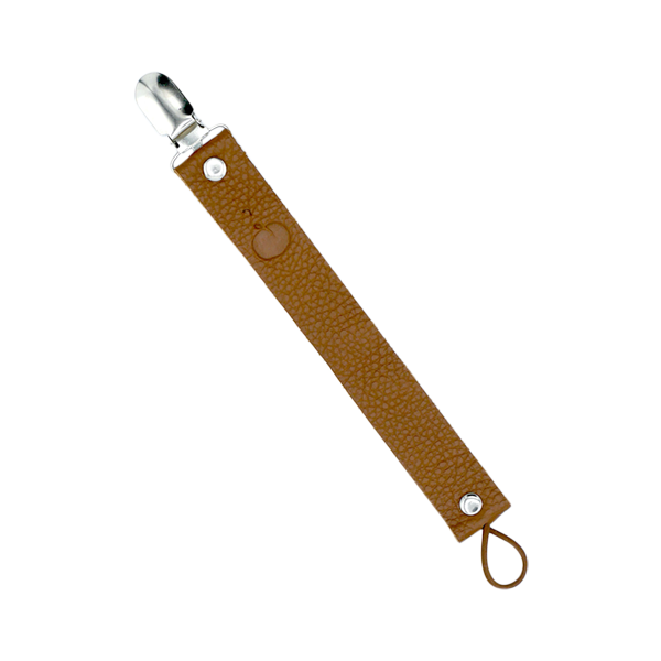 Organic leather baby dummy clip in tan