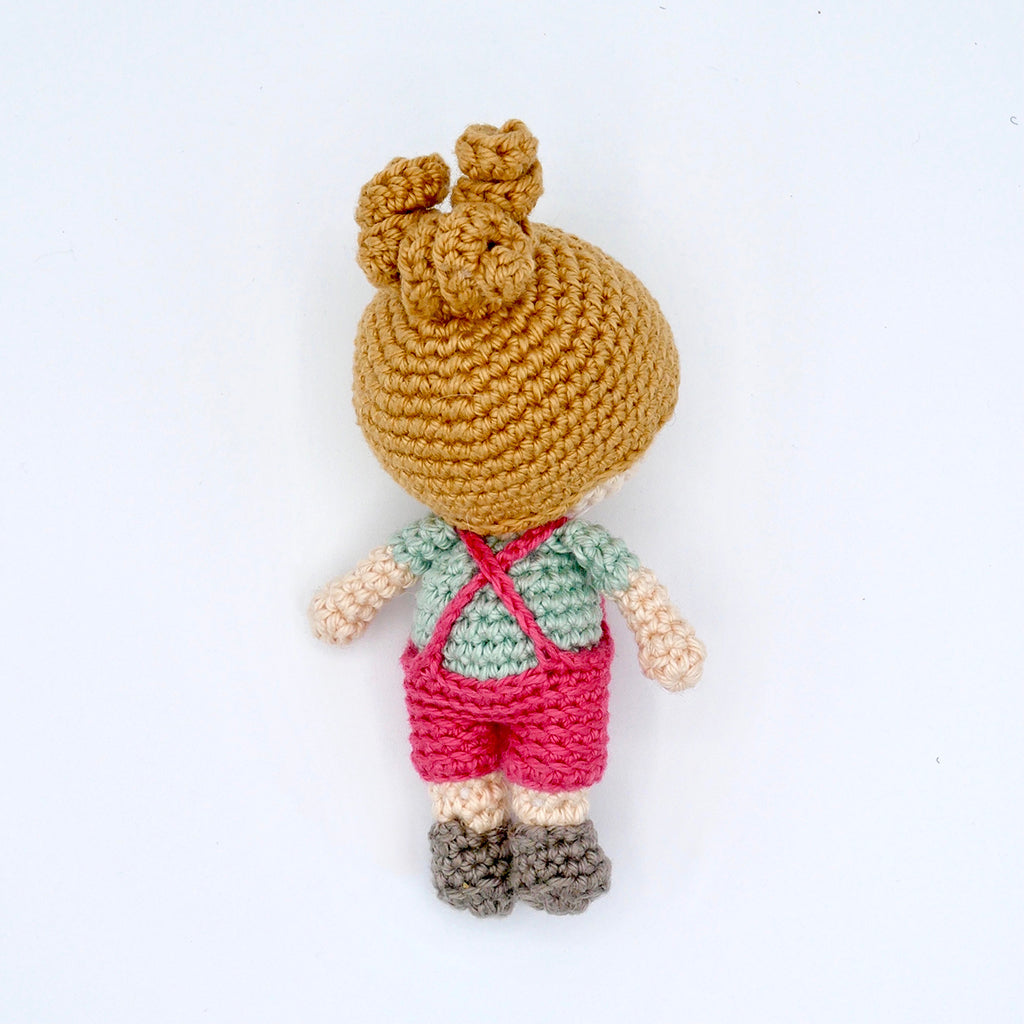 Pocket Peach doll called Plum in organic cotton crochet