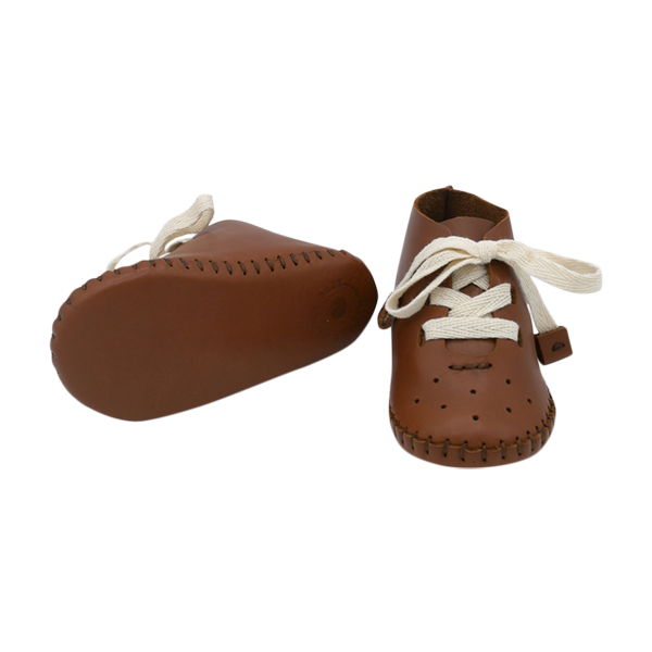 Pup Leather Lace-up soft sole Baby Boots in tan with laces