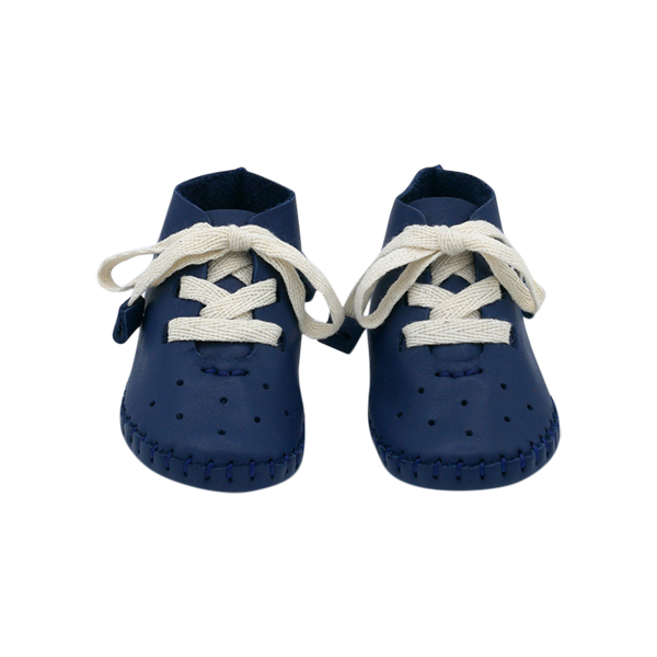 Pup Leather Lace-up soft sole Baby Boots in blue with laces
