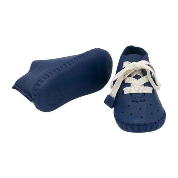 Pup Leather Lace-up soft sole Baby Boots in blue with laces