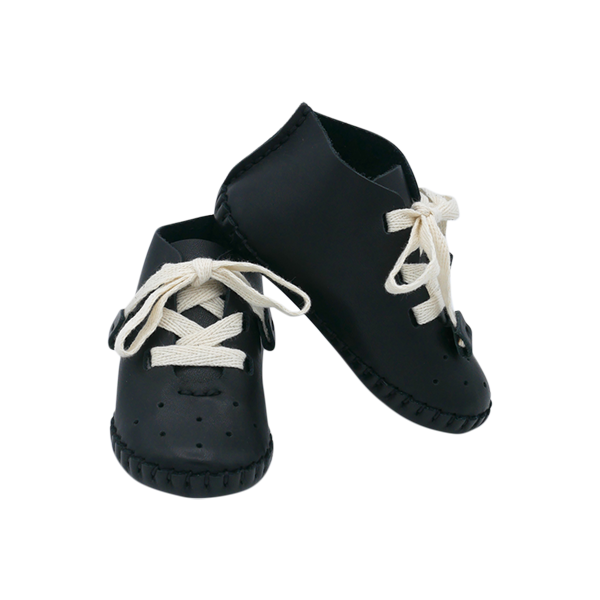 Pup Leather Lace-up soft sole Baby Boots in black with laces