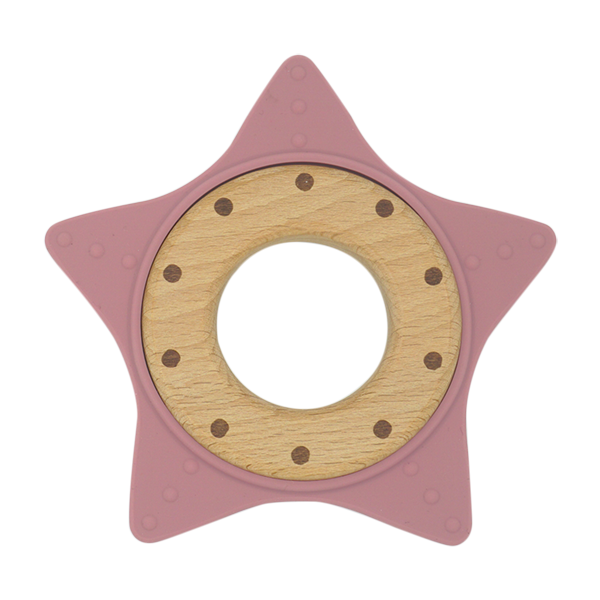 Super Star shaped silicone wood teether BPA-free in pink