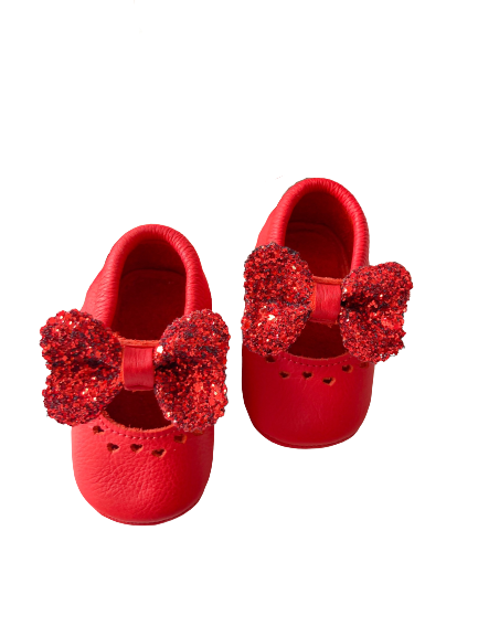 Red Sparkly Bow Baby Shoes
